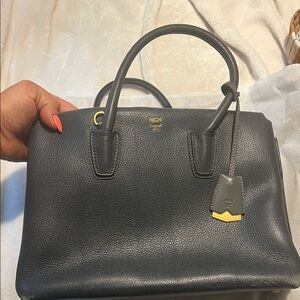 MCM Phantom Gray  Leather Satchel